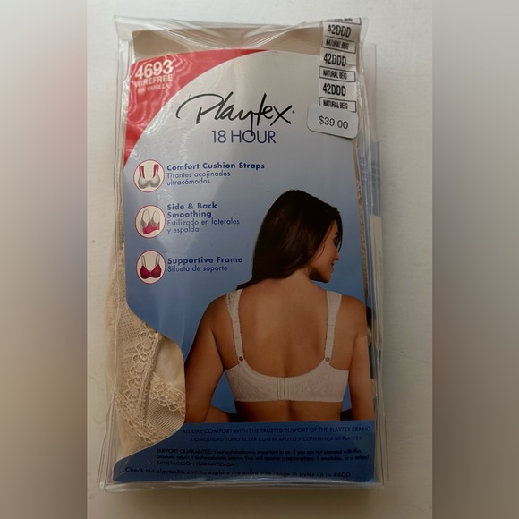 NEW Bra 42DDD Playtex 18 Hr Original Comfort Strap Full Coverage 4693 Beige - Picture 2 of 2